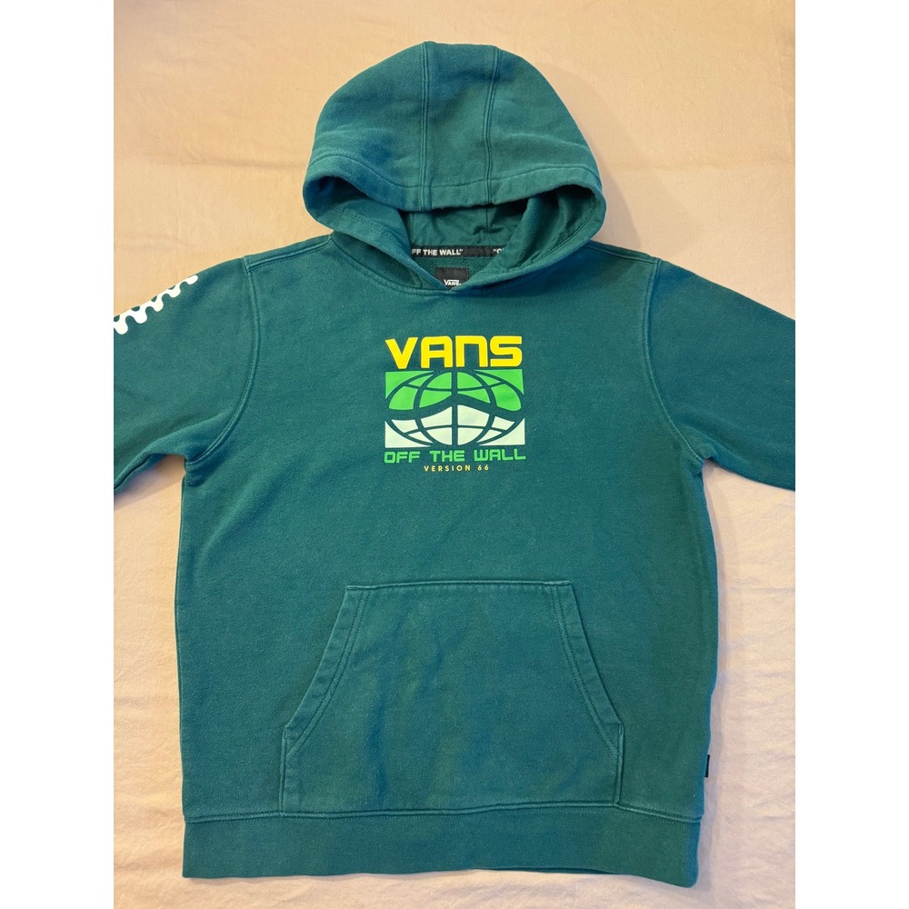 Vans Off The Wall Youth Hoodie Green Skater Indie Graphic Logo‎ Pullover Large